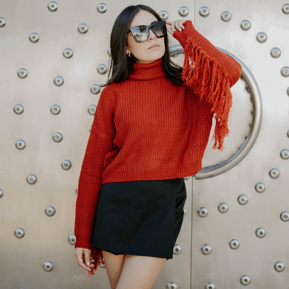 *24 HOUR SALE* All The Rage Rust Fringe Sleeve Sweater - Picture 10 of 13